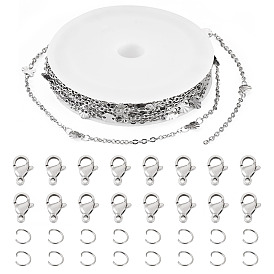 Наборы для самостоятельного изготовления браслетов/ожерельев, включая пластиковую катушку, 304 цепи, застежки и кольца из нержавеющей стали