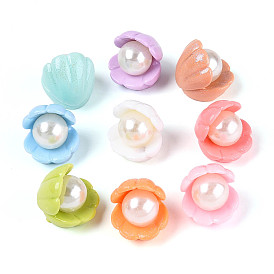 Кабошоны в форме ракушки из непрозрачной смолы и искусственного жемчуга, с блеском порошок