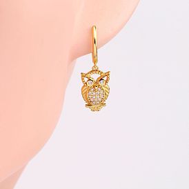 925 Silver Vintage Owl Earrings with Gemstone - Creative Animal Shape Ear Drops