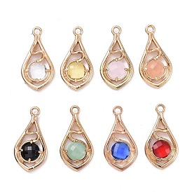Faceted Glass Pendants, with Eco-Friendly Alloy Open Back Settings, Nickel Free, Teardrop