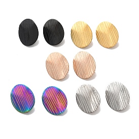 304 Stainless Steel Stud Earrings Findings, with Vertical Loop, Textured Oval