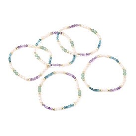 Stretch-Armbänder aus natürlichen grünen Aventurin-, Amethyst-, Apatit- und Süßwasserzuchtperlen für Damen, Runde, Mit nichtmagnetischem synthetischem Hämatit