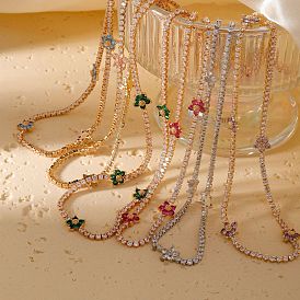 European and American Fashion Style Brass Rhinestone Flower Necklaces