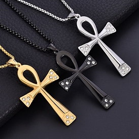 Нержавеющая сталь кристалл горный хрусталь анк крест кулон коробка цепи ожерелья для мужчин