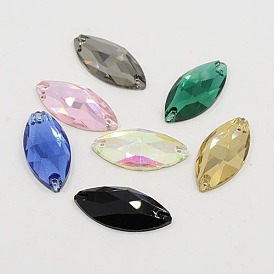 Sew on Rhinestone, Glass Rhinestone, Two Holes, Garments Accessories, Faceted, Horse Eye, 15x32x5mm, Hole: 1mm