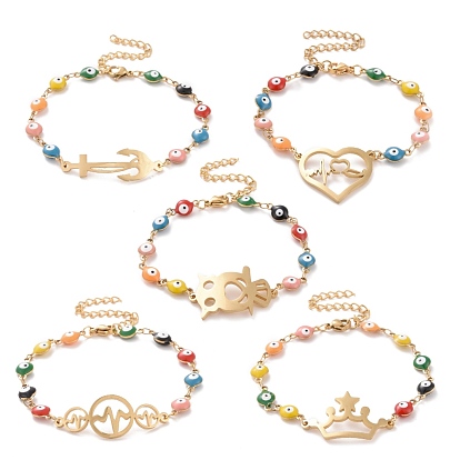 Вакуумное покрытие pvd 304 браслет из звеньев нержавеющей стали, красочный эмалевый браслет с цепями от сглаза для женщин