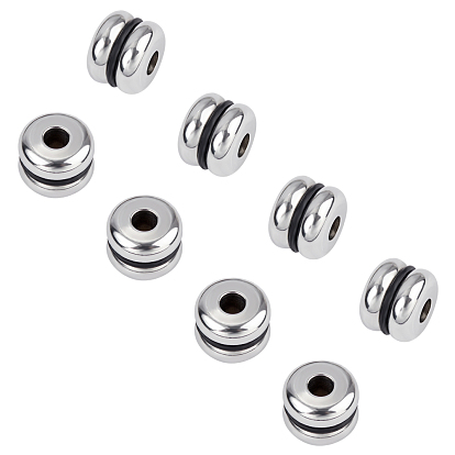 Stainless Steel Spacer Beads, with Black Silicone, Flat Round