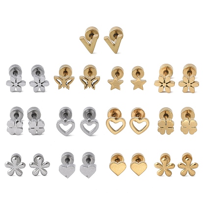 304 серьги-гвоздики из нержавеющей стали для женщин, сердце клевер цветок звезда бабочка v-образный