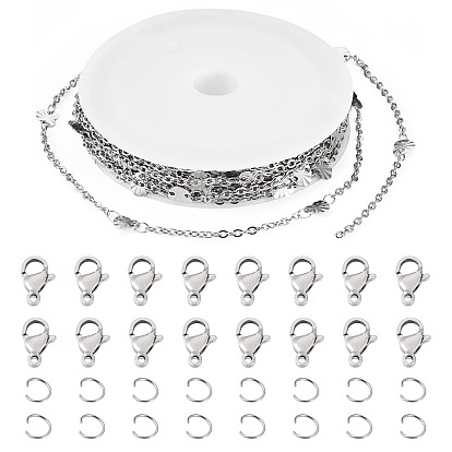 Наборы для самостоятельного изготовления браслетов/ожерельев, включая пластиковую катушку, 304 цепи, застежки и кольца из нержавеющей стали