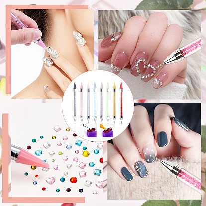 CRASPIRE 6pcs 6 colors Plastic Nail Art Rhinestones Pickers Pens, Dual-ended Nail Art Dotting Tools, Point Nail Art Craft Tool Pen, with Wax Head, Resin Beads & Storage Case