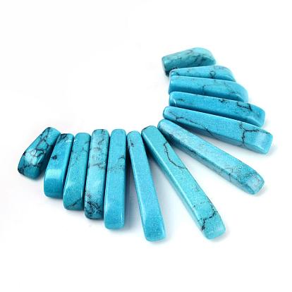 Synthetic Turquoise Pendants Sets, Graduated Fan Pendants, Focal Beads, Rectangle