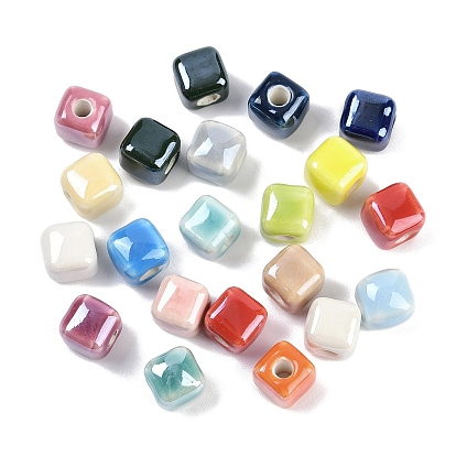 Фарфоровые бусины ручной работы с гальваническим покрытием, кубические