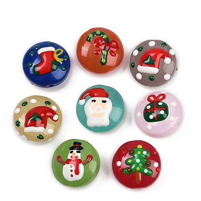 Рождественские эмалевые бусины ручной работы в технике лэмпворк, плоско-круглые