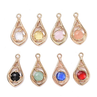 Faceted Glass Pendants, with Eco-Friendly Alloy Open Back Settings, Nickel Free, Teardrop
