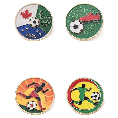 Football Theme Alloy Enamel Pins, Golden Lapel Pin Backs for Backpack Clothes, Flat Round