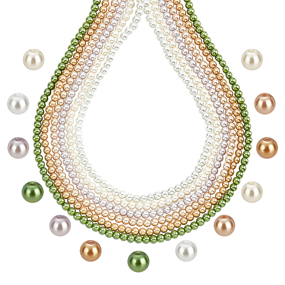 870Pcs 6 Colors Baking Paint Pearlized Glass Pearl Round Bead Strands