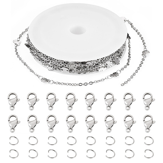Наборы для самостоятельного изготовления браслетов/ожерельев, включая пластиковую катушку, 304 цепи, застежки и кольца из нержавеющей стали