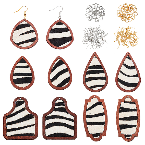 Набор для самостоятельного изготовления сережек с узором «зебра», включая большие подвески из воловьей кожи, латунные серьги-крючки в форме капли, фонарика и бутылки