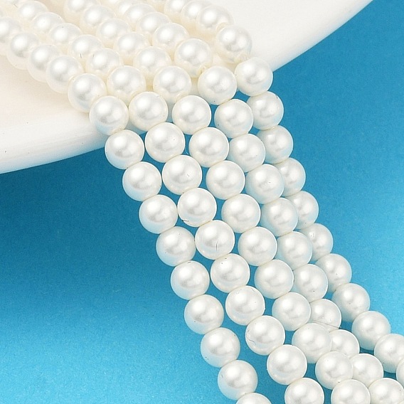 Round Shell Pearl Beads Strands, Matte Surface, Polished