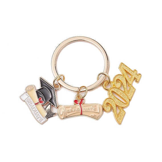 Alloy Enamel Keychains, with Iron Split Key Rings, Mixed Shapes, 2024 Charm