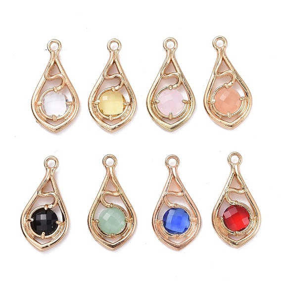 Faceted Glass Pendants, with Eco-Friendly Alloy Open Back Settings, Nickel Free, Teardrop