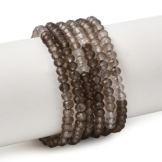 Gradient Natural Smoky Quartz Beads Strands, Faceted, Rondelle