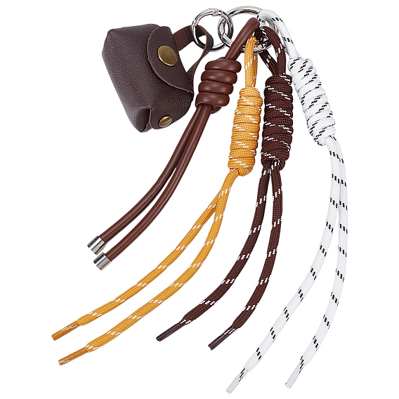 4шт. 4 стили: искусственная кожа/нейлон, плетеный шнур, украшения для сумок с кисточками, в комплекте: 1мини-сумочки-кошельки из искусственной кожи и 1застежки для ключей из цинкового сплава., платина