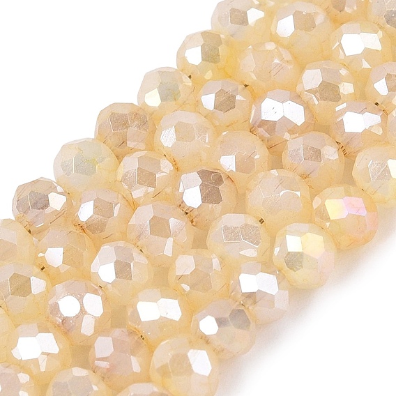 Electroplate Crackle Imitation Jade Glass Beads Strands, Rondelle, AB Color Plated, Faceted