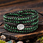 Adjustable Alloy Tree of Life Synthetic Malachite Round Beaded Wrap Bracelets for Women, Antique Silver