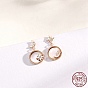 Natural Shell Moon & Star Asymmetrical Earrings with Clear Cubic Zirconia, 925 Sterling Silver Dangle Stud Earrings for Women