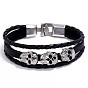 PU Leather Triple Lines Multi-strand Bracelet, Skull Head Beaded Bracelet