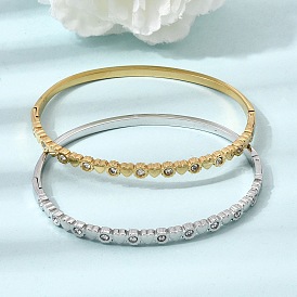 304 Bracelets manchettes à charnière en acier inoxydable avec strass en forme de cœur pour femmes