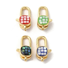 Brass Enamel Lobster Claw Clasps, with Shell, Long-Lasting Plated, Lead Free & Cadmium Free, Real 18K Gold Plated, Round