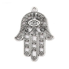 Tibetan Style Alloy Hamsa Hand/Hand of Fatima/Hand of Miriam with Eye Pendants, Cadmium Free & Nickel Free & Lead Free, 33x23x1mm, Hole: 2mm