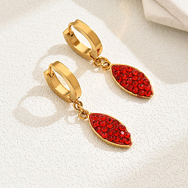 Elegant Red Hoop Earrings with Water Diamond for Women, Classic and Versatile