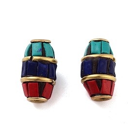 Handmade Indonesia Beads, with Brass and Resin, Oval