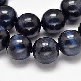 Round Natural Tiger Eye Bead Strands, Dyed & Heated, Above Grade A