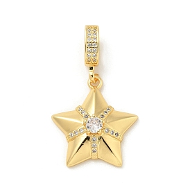 Brass Clear Cubic Zirconia Star European Dangle Charms, Large Hole Pendants