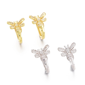 Brass Micro Pave Clear Cubic Zirconia Bees Cuff Earrings, Long-Lasting Plated
