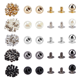 100Sets 5 Colors ABS Plastic Imitation Pearl Rivet Studs, with Iron Findings, For Purse, Bags, Boots, Leather Crafts Decoration, Round