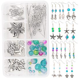 DIY Ocean Theme Earring Making Kits, Including Crackle Glass Beads, Alloy Pendants & Beads, Iron Findings and Brass Earring Hooks