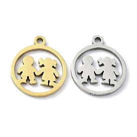 304 Stainless Steel Charms, Laser Cut, Flat Round with Couple Charms