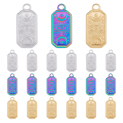 18 шт. 3 цвета 304 подвески из нержавеющей стали, прямоугольник с луной и глазом