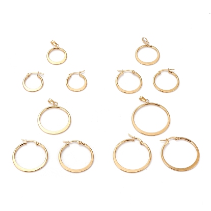 304 Stainless Steel Jewelry Sets, Hoop Earrings and Pendants, Flat Ring