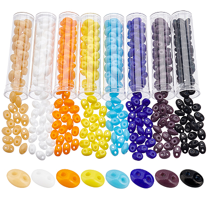 608Pcs 8 Colors 2-Hole Seed Beads, Czech Glass Beads