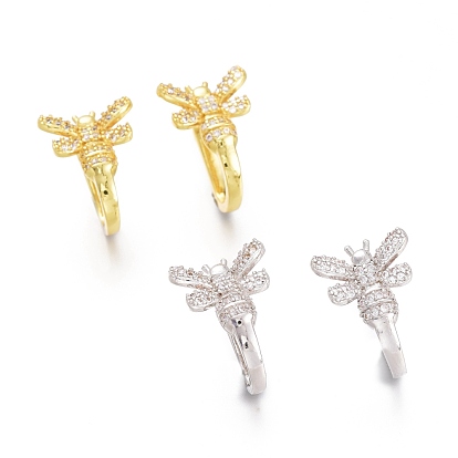 Brass Micro Pave Clear Cubic Zirconia Bees Cuff Earrings, Long-Lasting Plated
