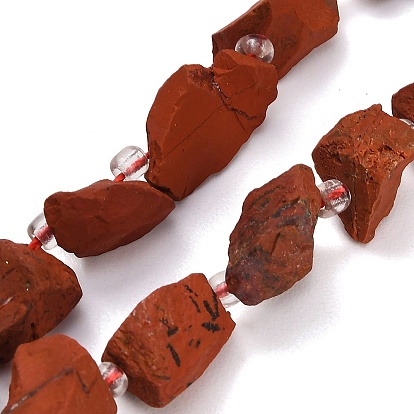 Natural Red Jasper Beads Strands, Raw Rough, Nuggets, with Seed Beads