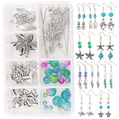 DIY Ocean Theme Earring Making Kits, Including Crackle Glass Beads, Alloy Pendants & Beads, Iron Findings and Brass Earring Hooks