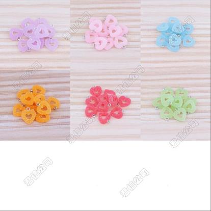 Resin Imitation Candy Pendants, Heart Charms, with Platinum Tone Iron Loop