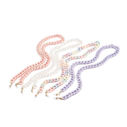 Spray Painted Acrylic Curb Chain, EyeGlass Chains, with 304 Stainless Steel Lobster Claw Clasps and Glasses Rubber Loop Ends